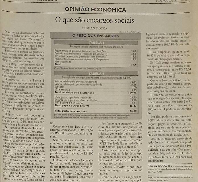 Demian Fiocca coluna Folha de São Paulo 1996